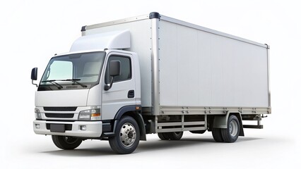 Clean White Delivery Truck Front View Isolated on White Background - Stock Photo