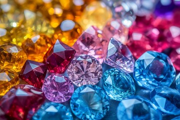 A vibrant array of sparkling gemstones captures the essence of luxury. Their shimmering brilliance is truly mesmerizing. This image showcases beauty and elegance. Generative AI.
