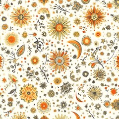Orange and Gray Floral Pattern Textile Design