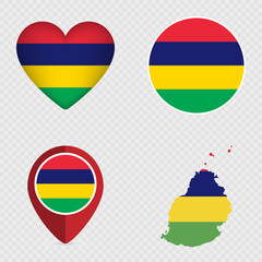 Mauritius Flag Icons Pack. Vector illustration.