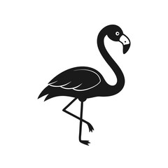 Elegant black flamingo silhouette on white.