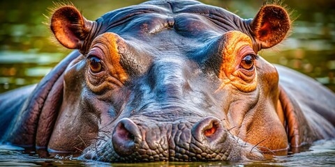 Close-Up Hippopotamus Portrait: Powerful African Wildlife Photography