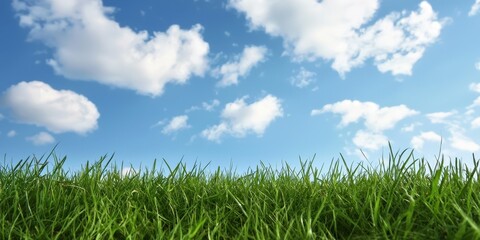 Fototapeta premium Lush Green Grass Under Bright Blue Sky with Clouds