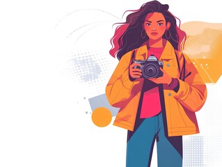 Template a girl with a camera in abstract art concept illustration 