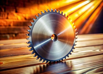 Close-up of a Circular Saw Blade on a Woodworking Table - Detailed Food Photography Style
