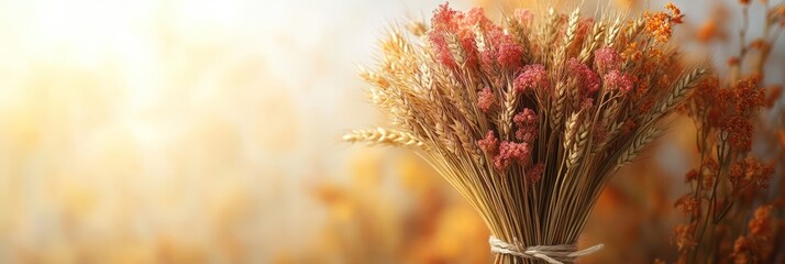 Autumnal Bouquet: Dried Flowers and Wheat in Warm Hues
