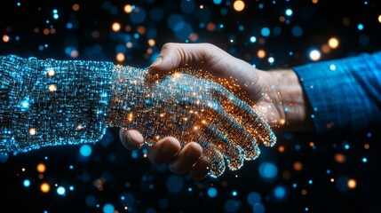 Innovative peer-to-peer lending platform showcasing AI technology through digital handshake