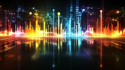 Fototapeta premium Neon Cityscape: Vibrant Data Streams and Glowing Towers