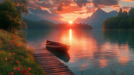 Tranquil Sunset: A Serene Lakeside Landscape
