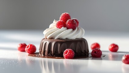 Decadent Chocolate Dessert with Fresh Berries and Cream Topping