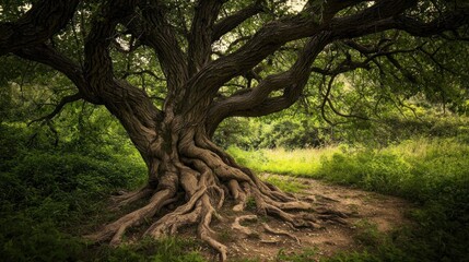 Fototapeta premium Ancient Tree of Serenity in a Lush Forest