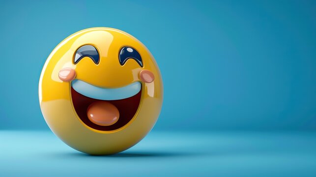 3D Rendering of a Laughing Emoji Isolated on Blue Expressing Joy Happiness and Positive Emotions