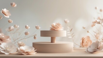 Elegant Two Tiered Display With Paper Flowers.