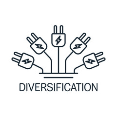 Different energy sources. Energy independence. Diversification. Vector linear illustration icon isolated on white background.