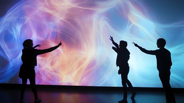 A creative team using motion gestures to control a large display wall
