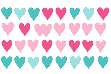 A modern print featuring red and pink love hearts in a contemporary design, perfect for trendy decor, greeting cards, or digital backgrounds, flat art

