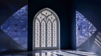 Moon light shine through the window into Islamic mosque interior