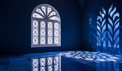 Moon light shine through the window into Islamic mosque interior