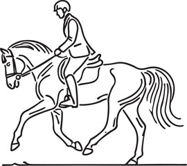 Man and Horse in Harmony. Line Drawing Symbolizing Grace and Power