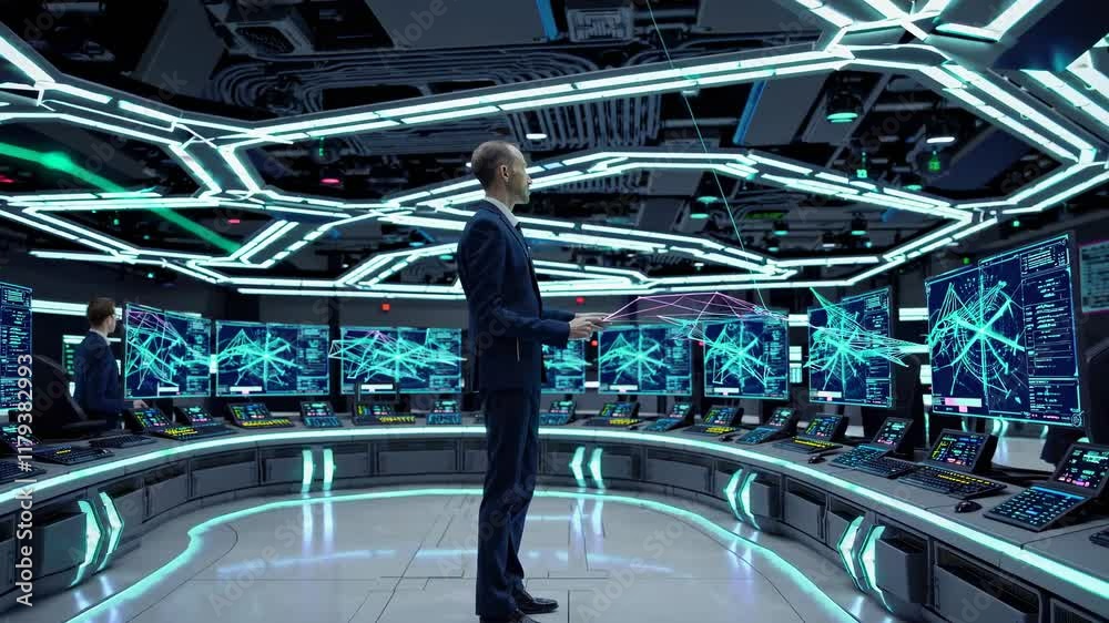 Leinwandbilder high-tech control room with advanced data visualization in futuristic environment
