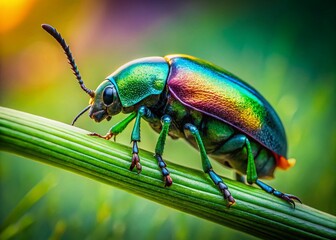 Fototapeta premium Close-up Portrait of Beetle on Blade of Grass