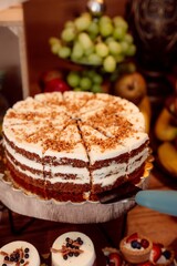 Layered carrot cake with cream cheese frosting.