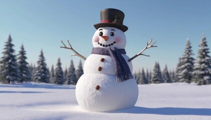 Cheerful Snowman in Winter Wonderland