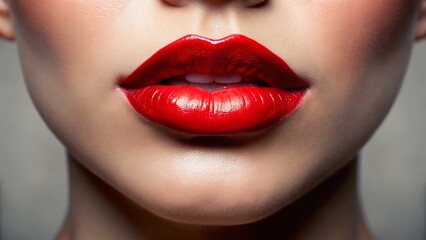 Fototapeta premium Close-up Tilt-Shift Photo of Red Lipstick on Lips, Miniature Effect