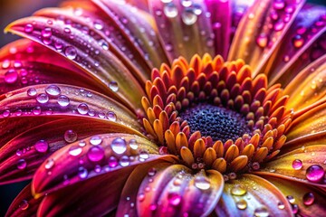 Obraz premium Close-up Vibrant Floral Petals, Dew Drops Macro Photography