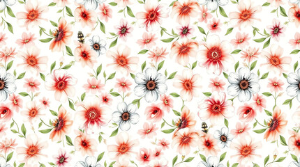 Colorful Botanical Watercolor Pattern Seamless Style