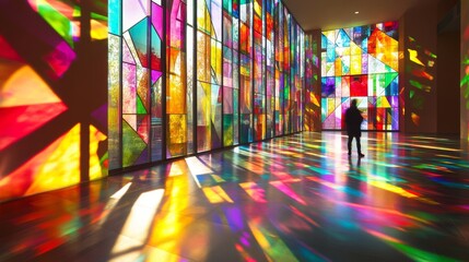 Fototapeta premium Modern Artistic Interior with Vibrant Stained Glass and Digital Innovation