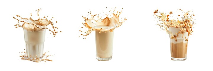 three glasses amazake traditional japanese fermented sweet rice drink splash, low-calorie drink thirst-quenching delicious refreshing