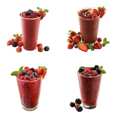 four berry blast smoothies drink isolated on white background, loss immunity detox cleanse weight