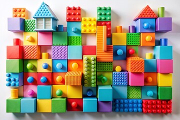 Colorful Building Blocks Arranged on White Background - Creative Construction Concept