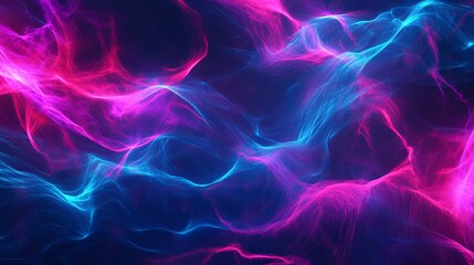 Obraz premium Neon Blue and Pink Energy Waves: Abstract Digital Art