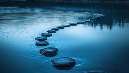 Obraz premium Serene Steps Across Still Waters: A Tranquil Lake Scene