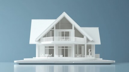 Modern Architectural Model of White House on Blue Background