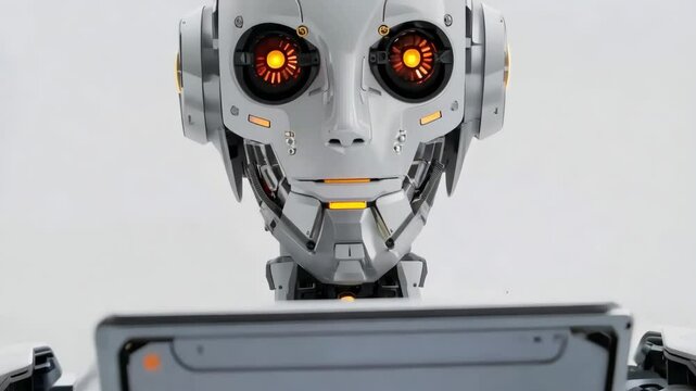 Friendly robot displaying interactive technology with humanlike interface