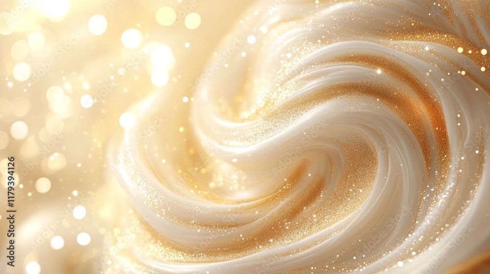 Poster swirling golden creamy texture creating a dazzling backdrop with sparkling elements. generative ai