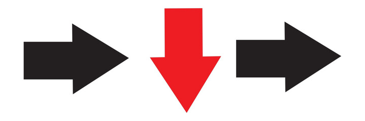 Right Left Back Straight Bold arrow sign collection, set of Red black and White arrows icons, isolated on white background.
