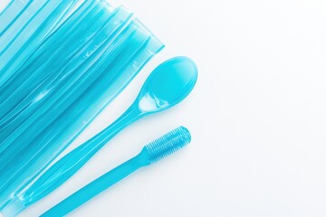 Blue Tongue Scraper and Strips on White Background