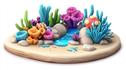 Vibrant Coral Reef Scene with Colorful Marine Life Elements