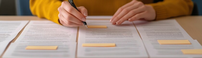 Close-Up of Hands Highlighting Sections in Legislative Documents During a Review Process to Promote Leadership and Collaborative Reform Efforts