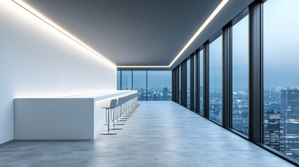 Modern Office Space with Panoramic City View at Dusk