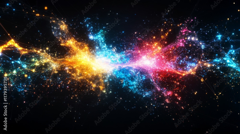 Poster visual representation of a digital ledger illustrating expansive data networks and connections