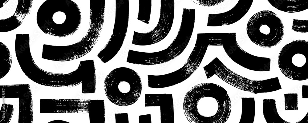 Aufkleber funky style seamless pattern with geometric thick lines and shapes. bold brush drawn maze wallpaper.
