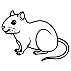Cute  Line Art Gerbil Silhouette Black Vector Illustration