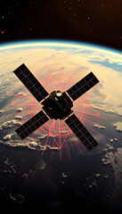 Naklejka premium quantum radar satellite orbiting earth, vintage, with white tones