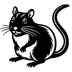 Cute  Line Art Gerbil Silhouette Black Vector Illustration