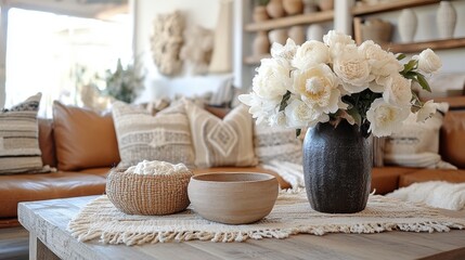 Elegant Floral Arrangement in Cozy Living Room with Textiles